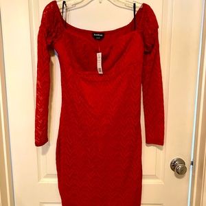 Red Bebe off the shoulders dress